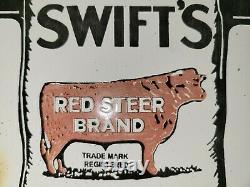 Vintage Authorized Swift Agent Porcelain Sign Fertilizer Farm Cattle Red Steer