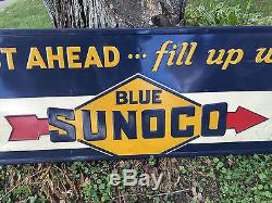 Vintage BLUE SUNOCO SIGN Service Station Gas Oil ORIGINAL Wood Metal JUST AHEAD