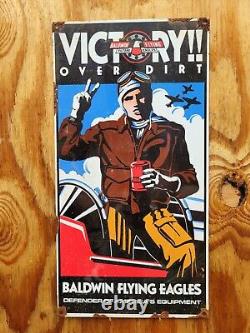 Vintage Baldwin Porcelain Sign Old Military War Airplane Engine Motor Oil Filter