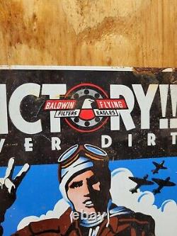 Vintage Baldwin Porcelain Sign Old Military War Airplane Engine Motor Oil Filter