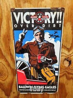 Vintage Baldwin Porcelain Sign Old Military War Airplane Engine Motor Oil Filter