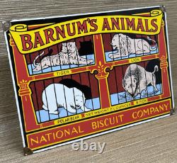 Vintage Barnum's Animal Crackers Porcelain Sign Gas Station Oil Pump Nabisco