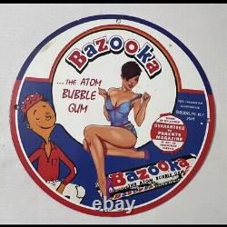 Vintage Bazooka Bubble Gum Pinup Girl Porcelain Gas Oil Garage Service Pump Sign