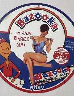 Vintage Bazooka Bubble Gum Pinup Girl Porcelain Gas Oil Garage Service Pump Sign