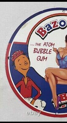 Vintage Bazooka Bubble Gum Pinup Girl Porcelain Gas Oil Garage Service Pump Sign