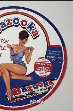 Vintage Bazooka Bubble Gum Pinup Girl Porcelain Gas Oil Garage Service Pump Sign