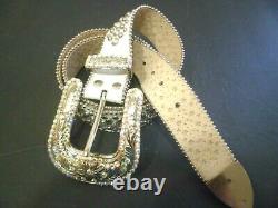 Vintage Bb Simon Belt Clear Ice Crystal Silver White Leather Signed