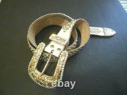 Vintage Bb Simon Belt Clear Ice Crystal Silver White Leather Signed