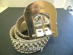 Vintage Bb Simon Belt Clear Ice Crystal Silver White Leather Signed