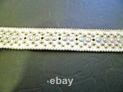 Vintage Bb Simon Belt Clear Ice Crystal Silver White Leather Signed