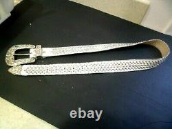 Vintage Bb Simon Belt Clear Ice Crystal Silver White Leather Signed