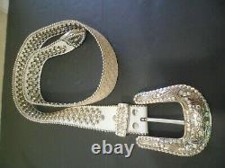 Vintage Bb Simon Belt Clear Ice Crystal Silver White Leather Signed