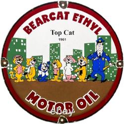 Vintage Bearcat Ethyl Gasoline Porcelain Sign Gas Station Pump Plate Motor Oil