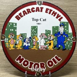 Vintage Bearcat Ethyl Gasoline Porcelain Sign Gas Station Pump Plate Motor Oil