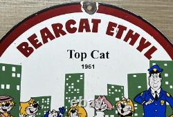 Vintage Bearcat Ethyl Gasoline Porcelain Sign Gas Station Pump Plate Motor Oil