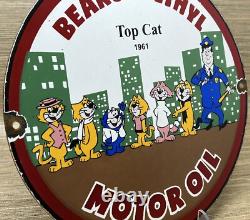 Vintage Bearcat Ethyl Gasoline Porcelain Sign Gas Station Pump Plate Motor Oil