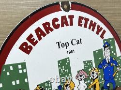 Vintage Bearcat Ethyl Gasoline Porcelain Sign Gas Station Pump Plate Motor Oil