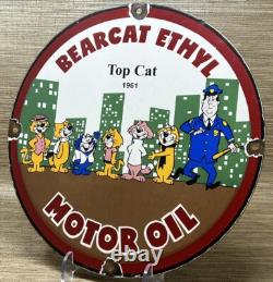 Vintage Bearcat Ethyl Gasoline Porcelain Sign Gas Station Pump Plate Motor Oil