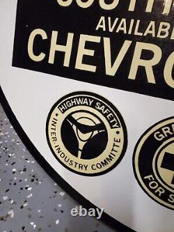 Vintage Beautiful Chevy Chevrolet Safe T Way Service Sign Metal Porcelain Gas
