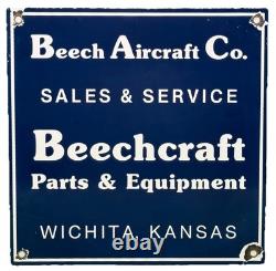 Vintage Beechcraft Aircraft Porcelain Sign Stearman Airplane Gas Oil Hangar