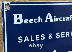 Vintage Beechcraft Aircraft Porcelain Sign Stearman Airplane Gas Oil Hangar
