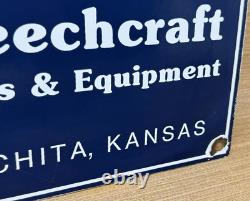 Vintage Beechcraft Aircraft Porcelain Sign Stearman Airplane Gas Oil Hangar