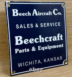 Vintage Beechcraft Aircraft Porcelain Sign Stearman Airplane Gas Oil Hangar