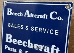 Vintage Beechcraft Aircraft Porcelain Sign Stearman Airplane Gas Oil Hangar
