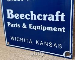 Vintage Beechcraft Aircraft Porcelain Sign Stearman Airplane Gas Oil Hangar