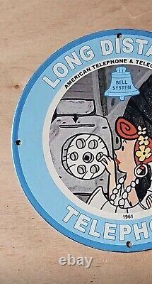 Vintage Bell System Pinup Girl Porcelain Gas Oil Station Service Booth Pump Sign