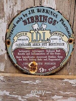 Vintage Bibbings Porcelain Sign Tooth Power Dental Dentist Medicine Pharmacy