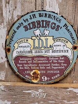 Vintage Bibbings Porcelain Sign Tooth Power Dental Dentist Medicine Pharmacy