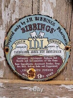 Vintage Bibbings Porcelain Sign Tooth Power Dental Dentist Medicine Pharmacy