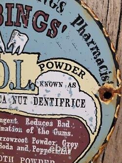 Vintage Bibbings Porcelain Sign Tooth Power Dental Dentist Medicine Pharmacy