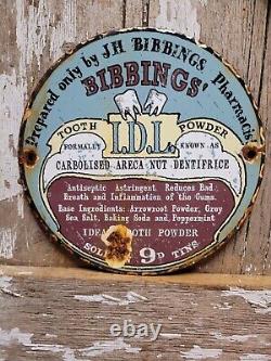 Vintage Bibbings Porcelain Sign Tooth Power Dental Dentist Medicine Pharmacy