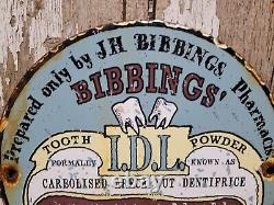 Vintage Bibbings Porcelain Sign Tooth Power Dental Dentist Medicine Pharmacy