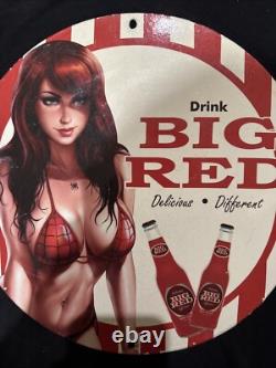 Vintage Big Red Soda Pinup Girl Bikini Porcelain Gas Oil Beverage Drink Ad Sign