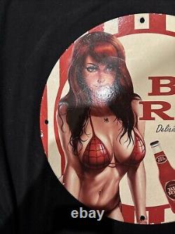 Vintage Big Red Soda Pinup Girl Bikini Porcelain Gas Oil Beverage Drink Ad Sign