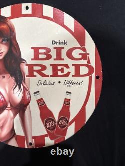 Vintage Big Red Soda Pinup Girl Bikini Porcelain Gas Oil Beverage Drink Ad Sign