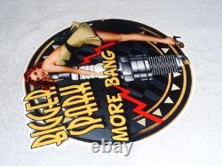 Vintage Bigger Spark More Bang Woman? & Plug 12 Metal Big Gasoline & Oil Sign