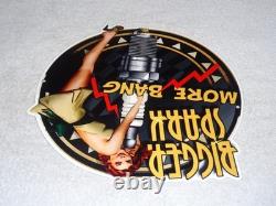 Vintage Bigger Spark More Bang Woman? & Plug 12 Metal Big Gasoline & Oil Sign
