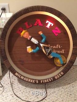 Vintage Blatz Beer Sign Spinning Unicycle in Barrel Bottle Man Motion Sign Bar