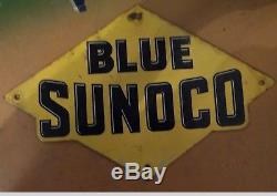 Vintage Blue Sunoco Gas Pump Porcelain Sign Original Very Rare L@@k