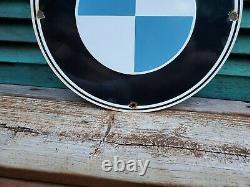 Vintage Bmw Automobile Porcelain Metal Gas Dealer German Sales Service Sign