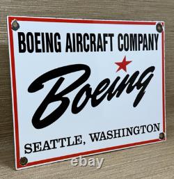 Vintage Boeing Aircraft Co Porcelain Sign Airplane Hangar Gas Station Motor Oil