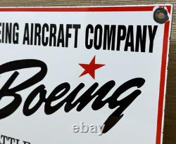 Vintage Boeing Aircraft Co Porcelain Sign Airplane Hangar Gas Station Motor Oil