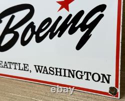 Vintage Boeing Aircraft Co Porcelain Sign Airplane Hangar Gas Station Motor Oil