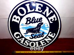 Vintage Bolene Blue Seal Gasoline 11 3/4 Porcelain Metal Enamel Gas & Oil Sign