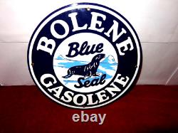 Vintage Bolene Blue Seal Gasoline 11 3/4 Porcelain Metal Enamel Gas & Oil Sign