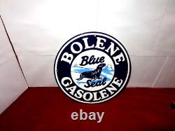 Vintage Bolene Blue Seal Gasoline 11 3/4 Porcelain Metal Enamel Gas & Oil Sign